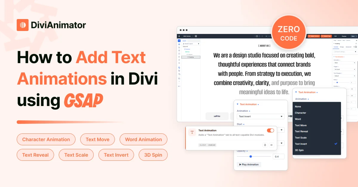 how to add text animations in divi using GSAP